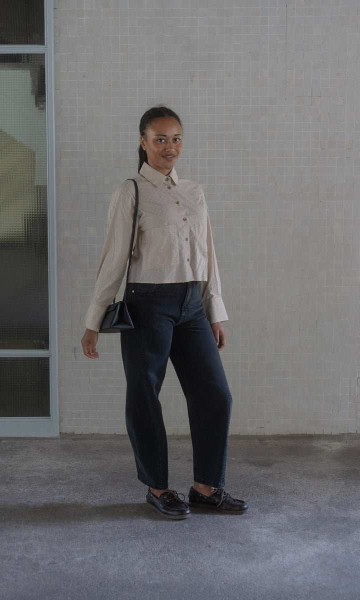 Cropped Oversized Hemd / Sand-Rosa gepunktet
