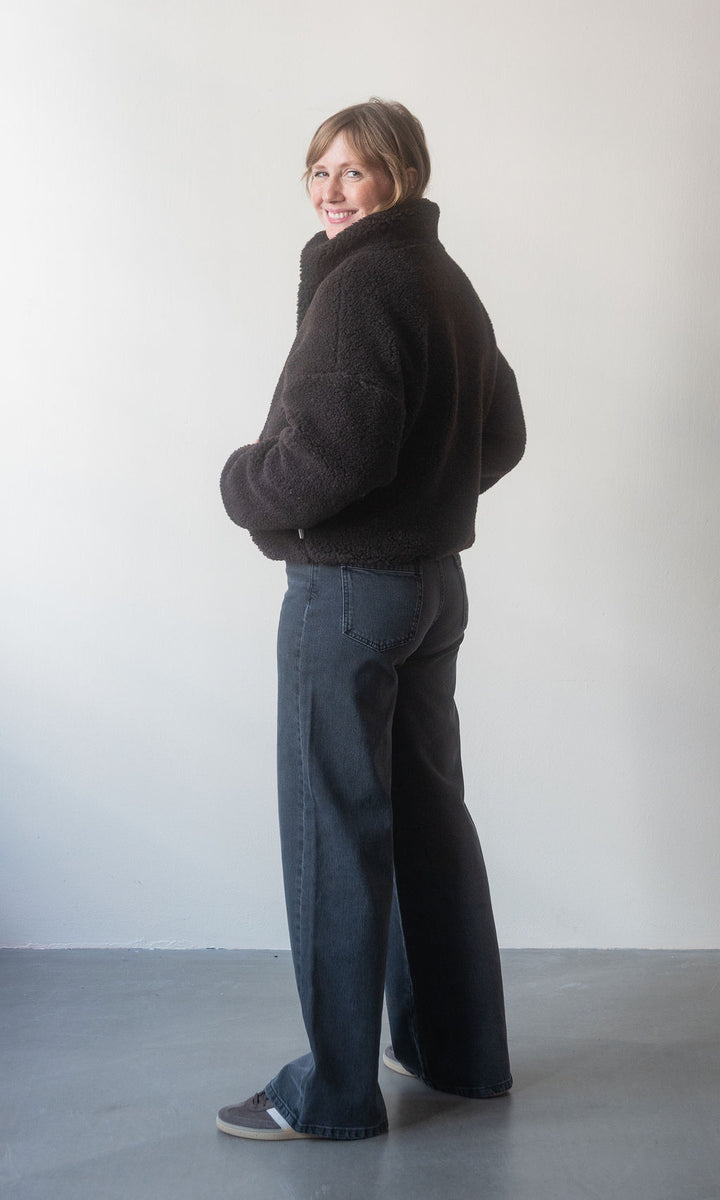 Schafwoll Jacke mit Reißverschluss / Dunkelbraun