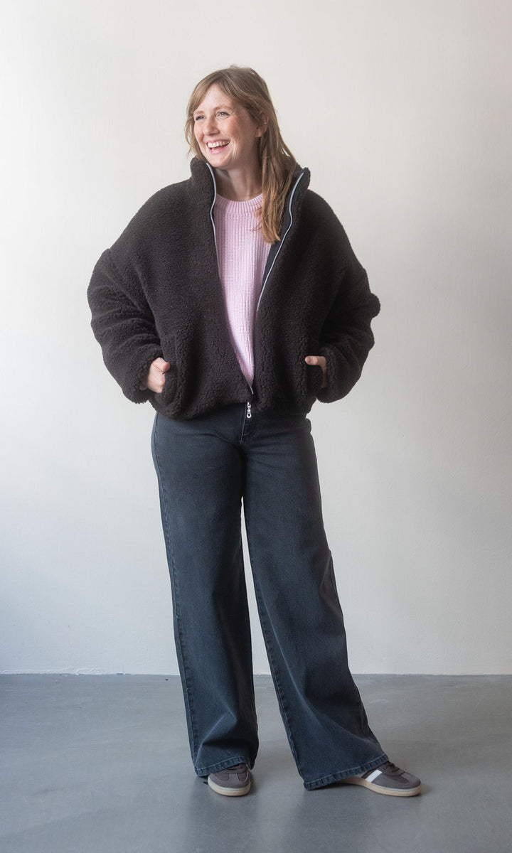 Schafwoll Jacke mit Reißverschluss / Dunkelbraun