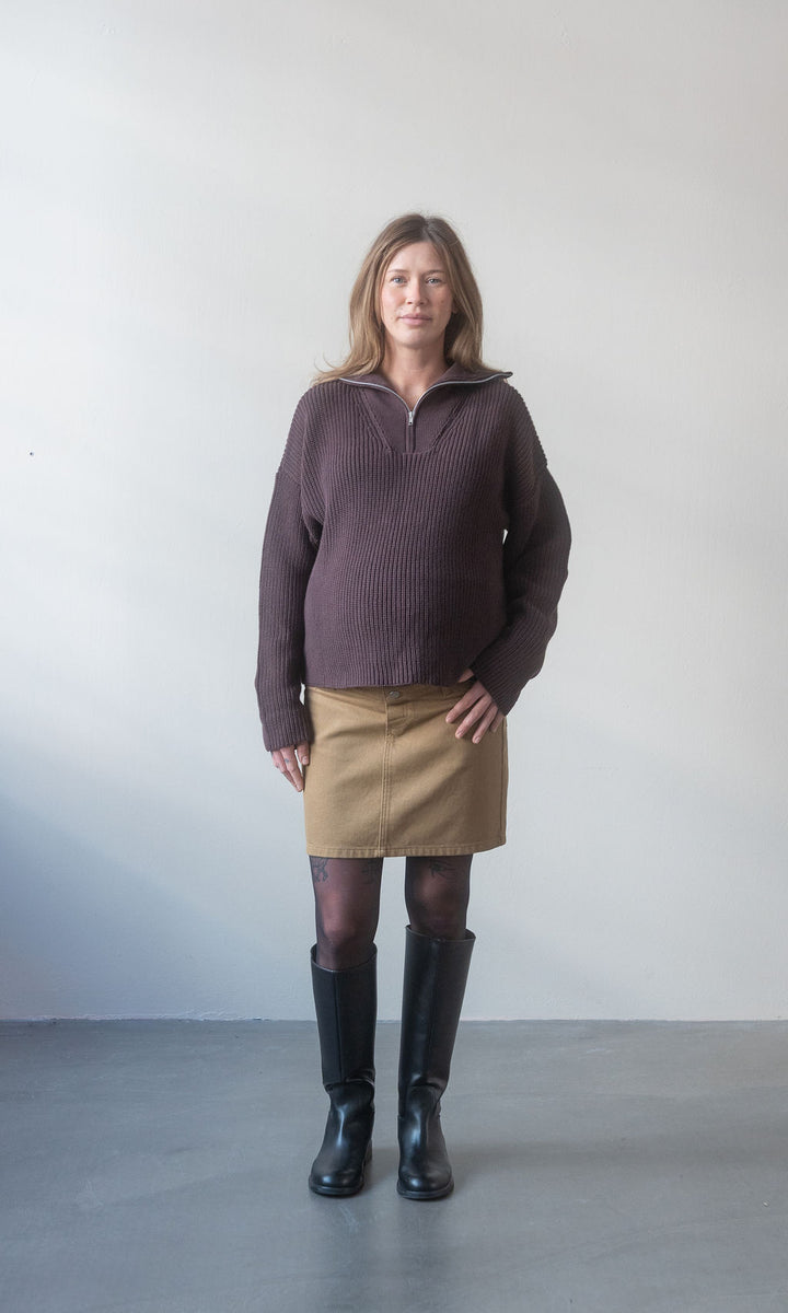 Kurzer Jeans Umstandsrock / Khaki