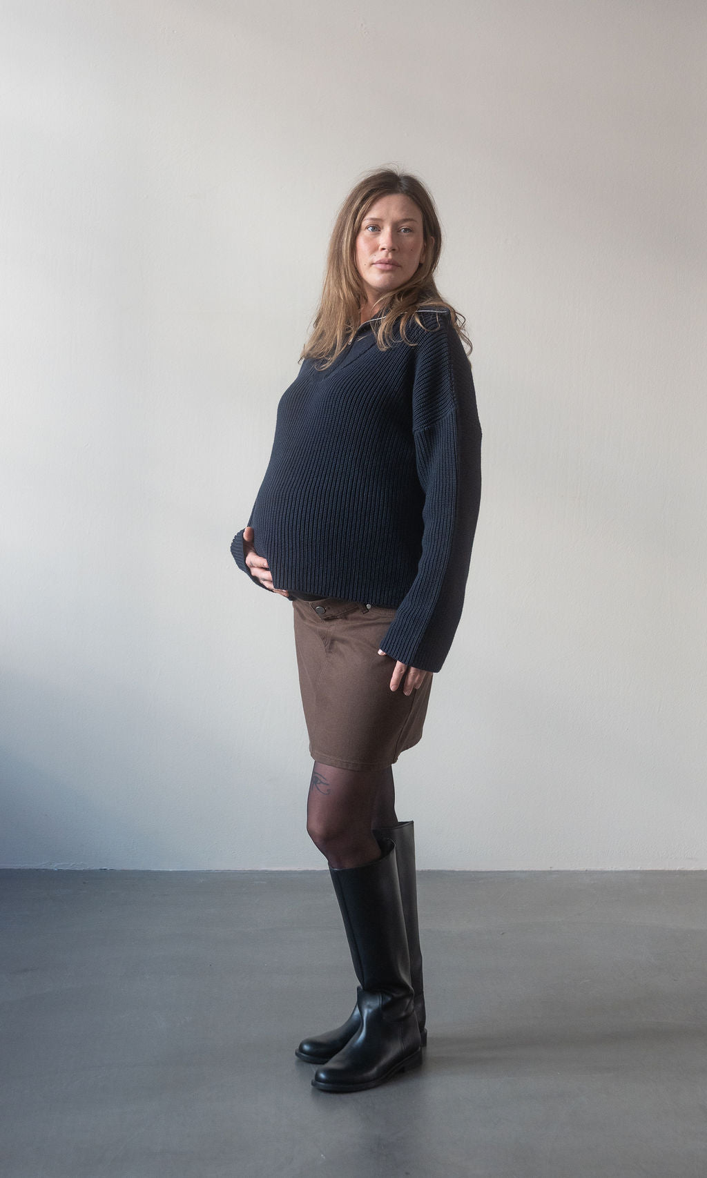 Kurzer Jeans Umstandsrock / Braun