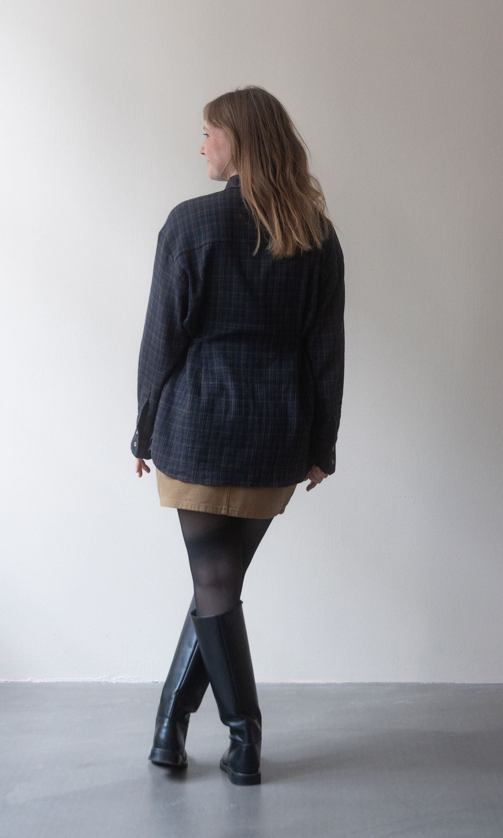 Bluse Liv mit Schleifen / dunkelblau-kariert