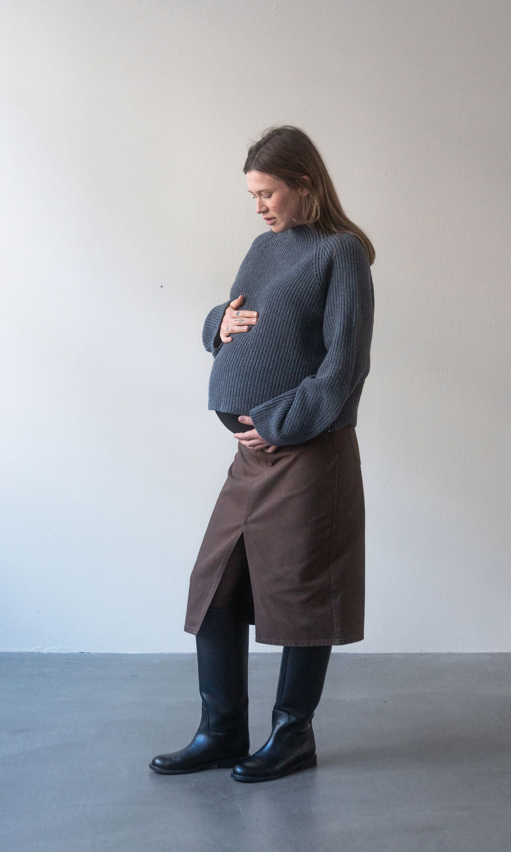 Midi Jeans Umstandsrock / Braun