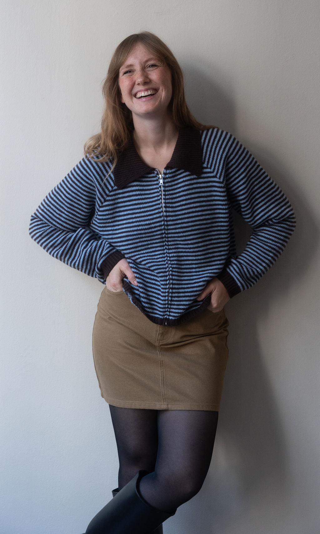 Gestreifte Strickjacke Jola mit Reißverschluss