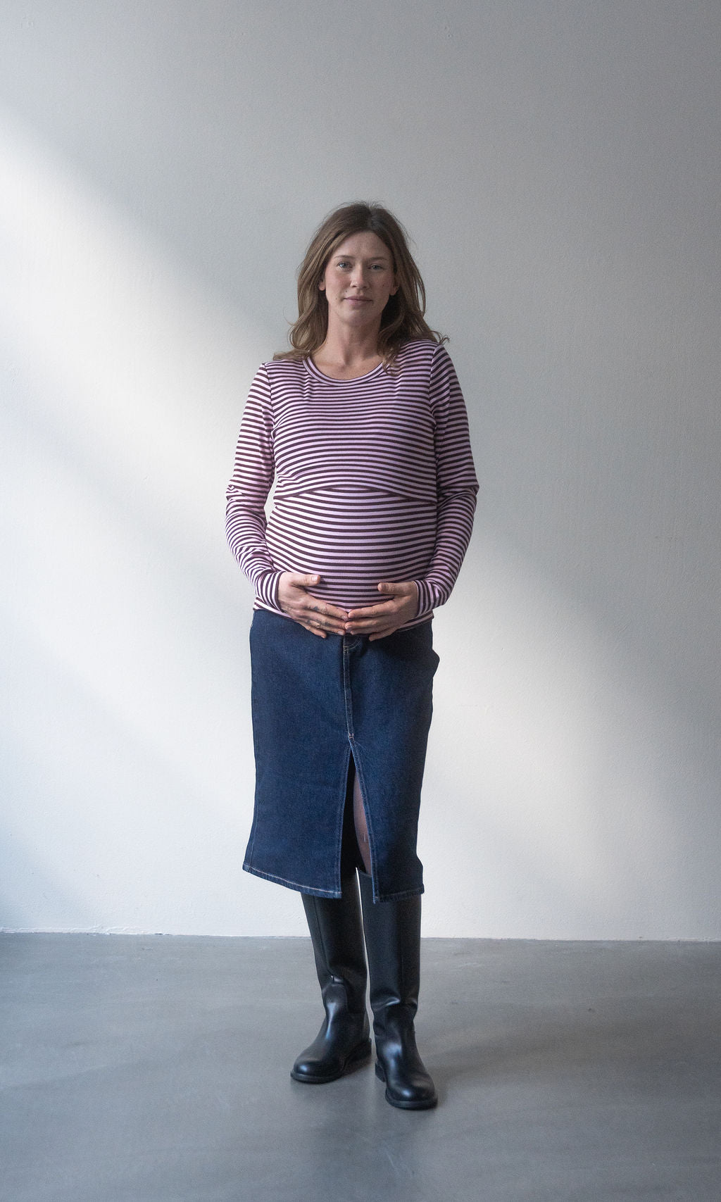 Gestreiftes Langarm Stillshirt Zoé - abricot coco