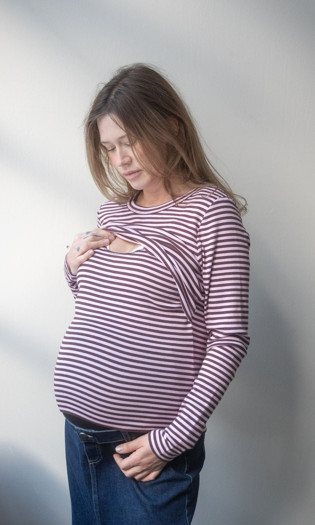 Gestreiftes Langarm Stillshirt Zoé - abricot coco