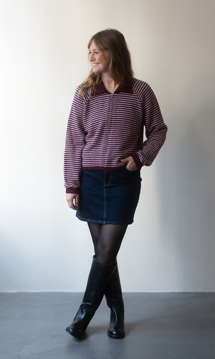Gestreifte Strickjacke Jola mit Reißverschluss