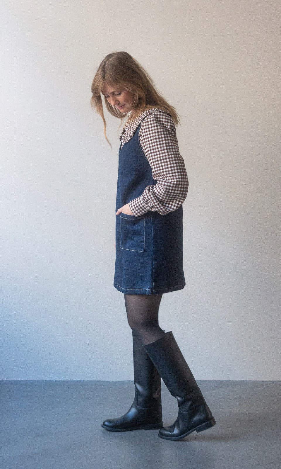 Bluse mit großem Kragen Alice / braun-kariert