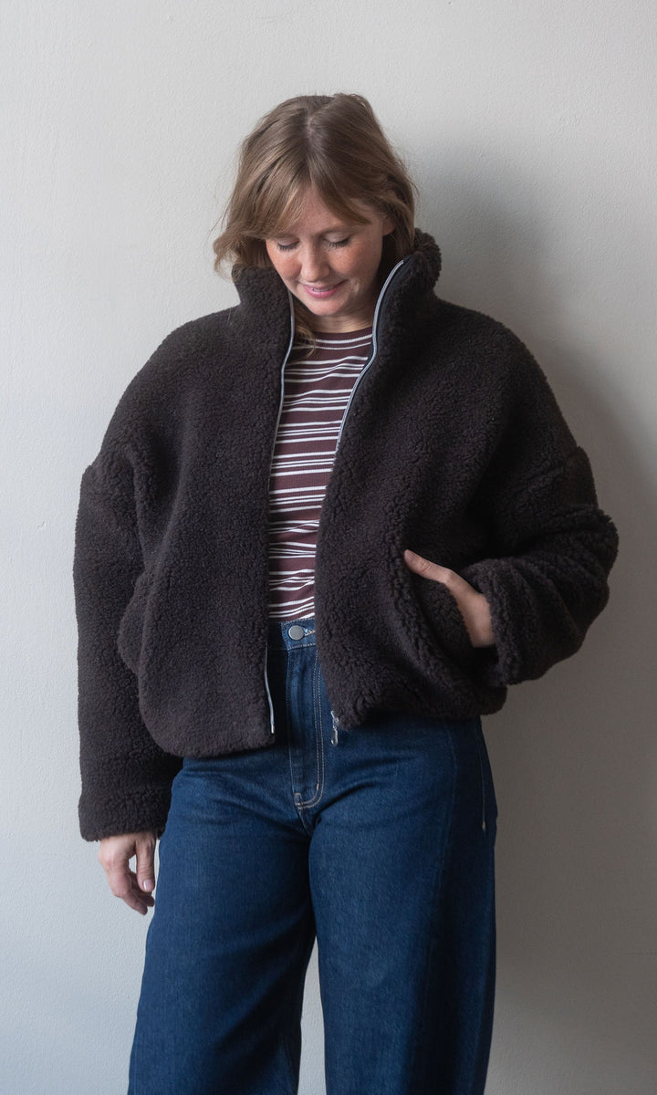 Schafwoll Jacke mit Reißverschluss / Dunkelbraun