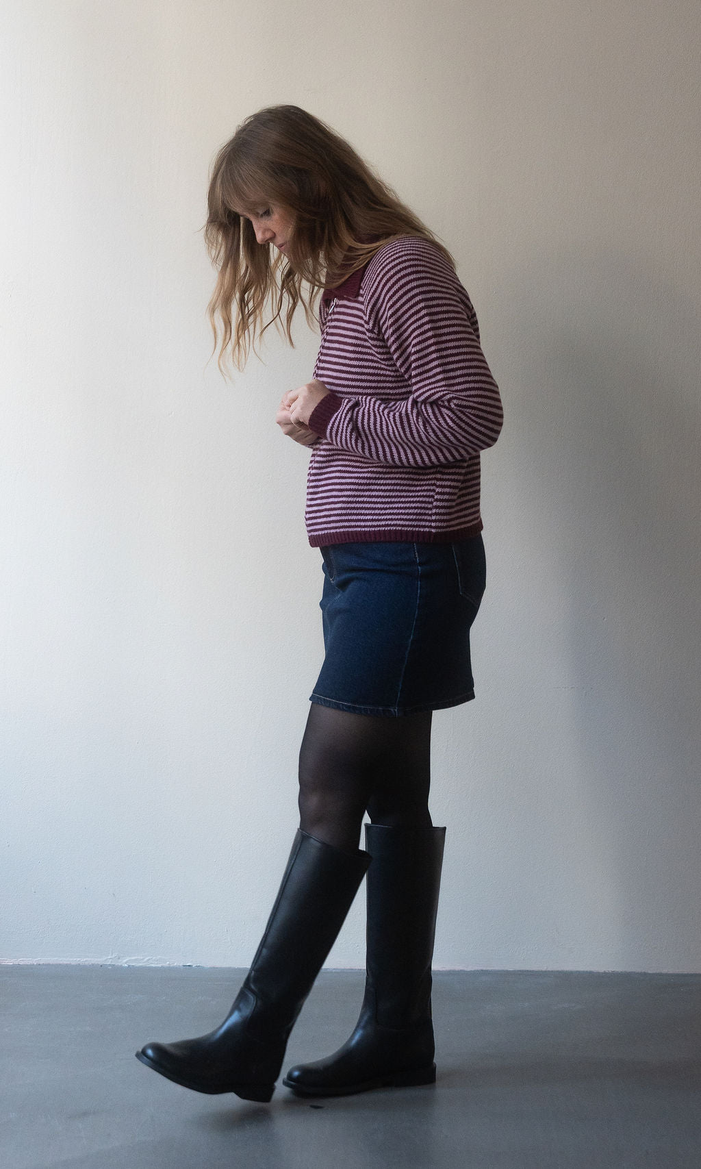 Gestreifte Strickjacke Jola mit Reißverschluss