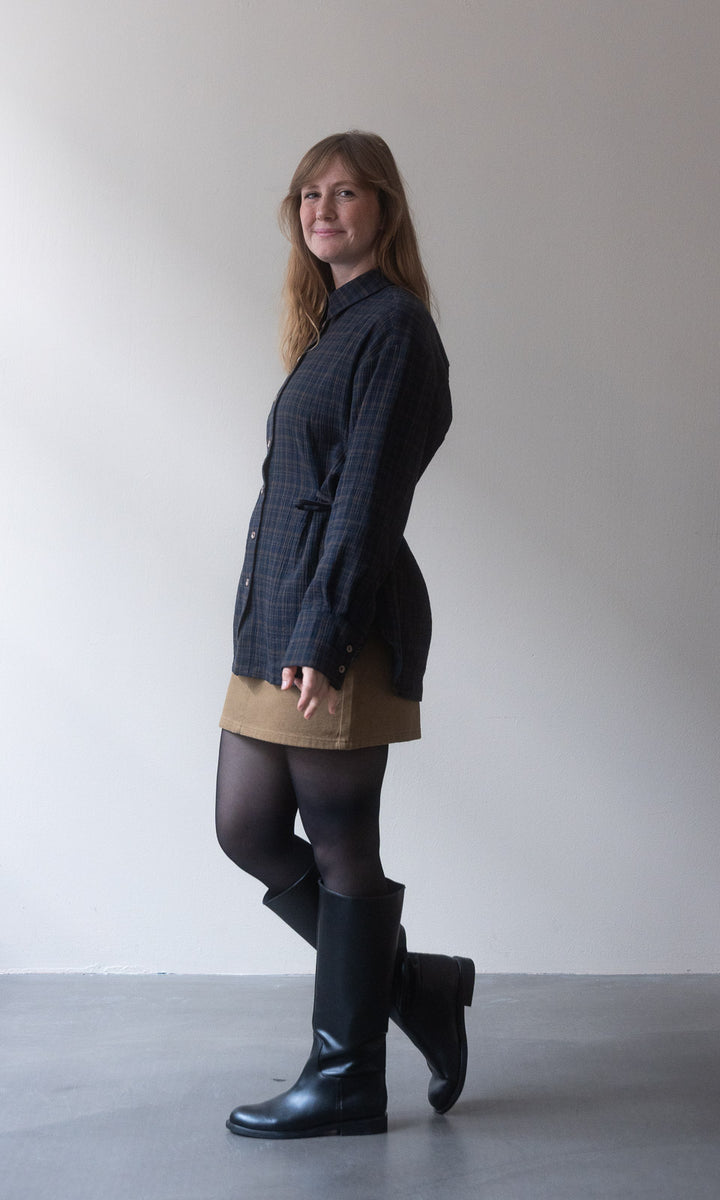 Bluse Liv mit Schleifen / dunkelblau-kariert