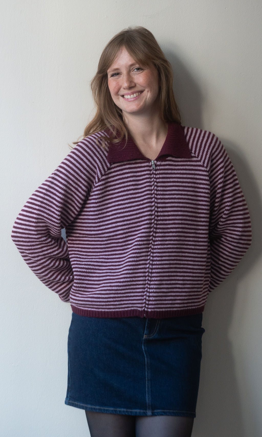 Gestreifte Strickjacke Jola mit Reißverschluss