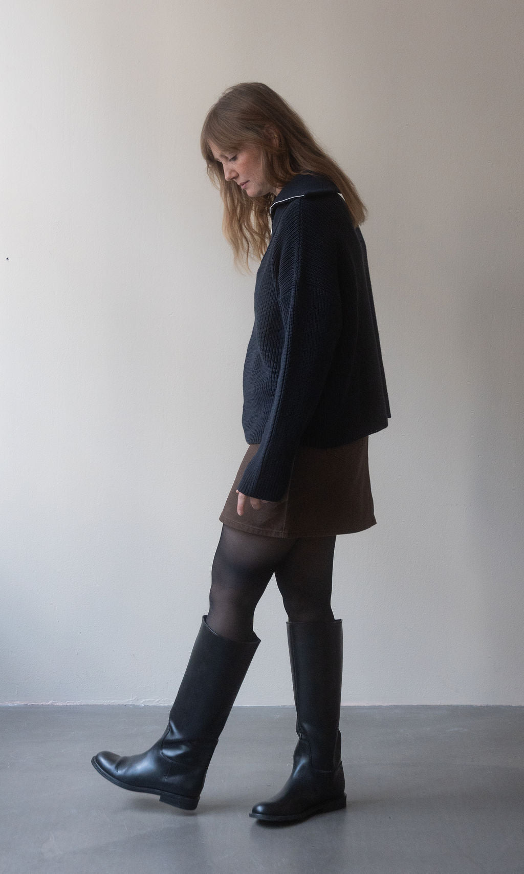 Gerippter Pullover Mio mit Zipper / Dunkelblau