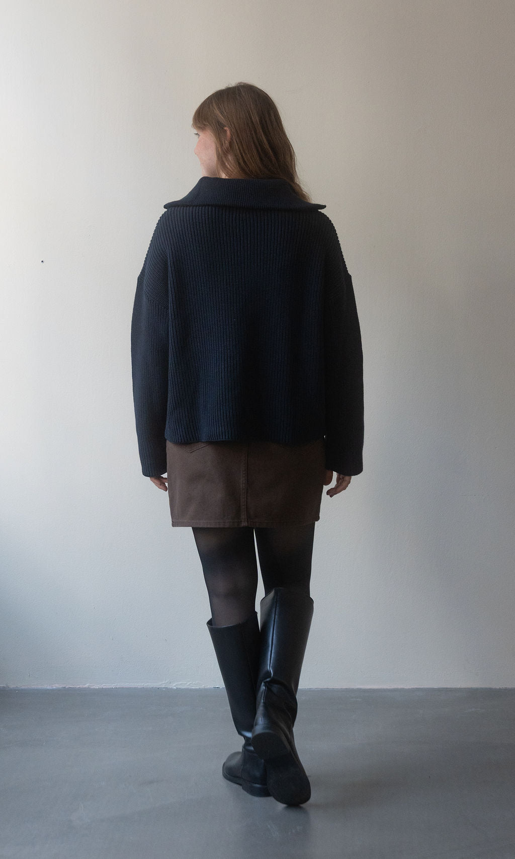 Gerippter Pullover Mio mit Zipper / Dunkelblau
