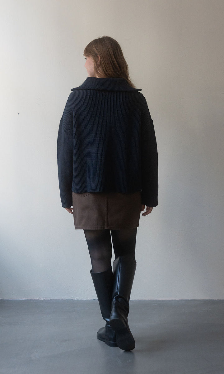 Gerippter Pullover Mio mit Zipper / Dunkelblau