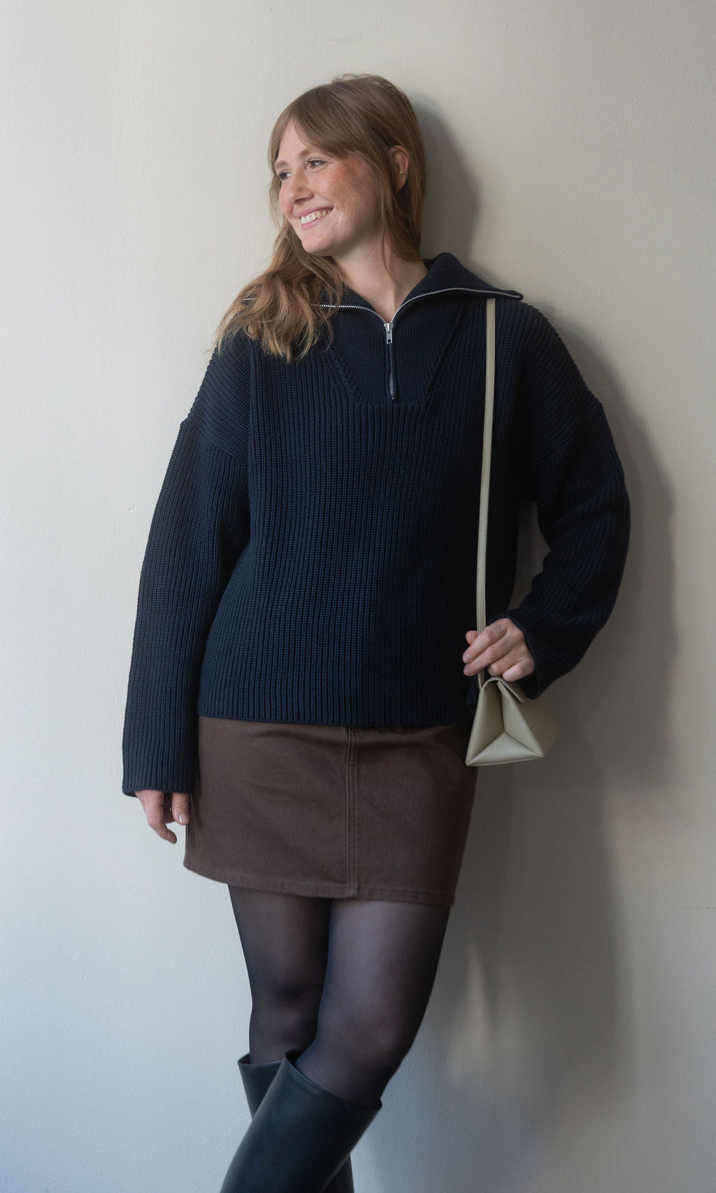 Gerippter Pullover Mio mit Zipper / Dunkelblau