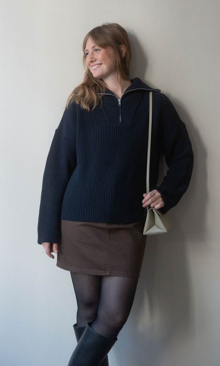 Gerippter Pullover Mio mit Zipper / Dunkelblau