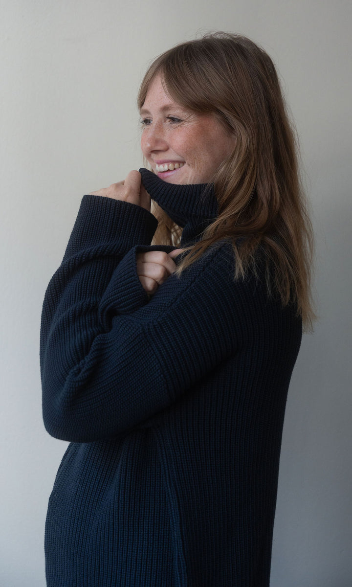 Gerippter Pullover Mio mit Zipper / Dunkelblau