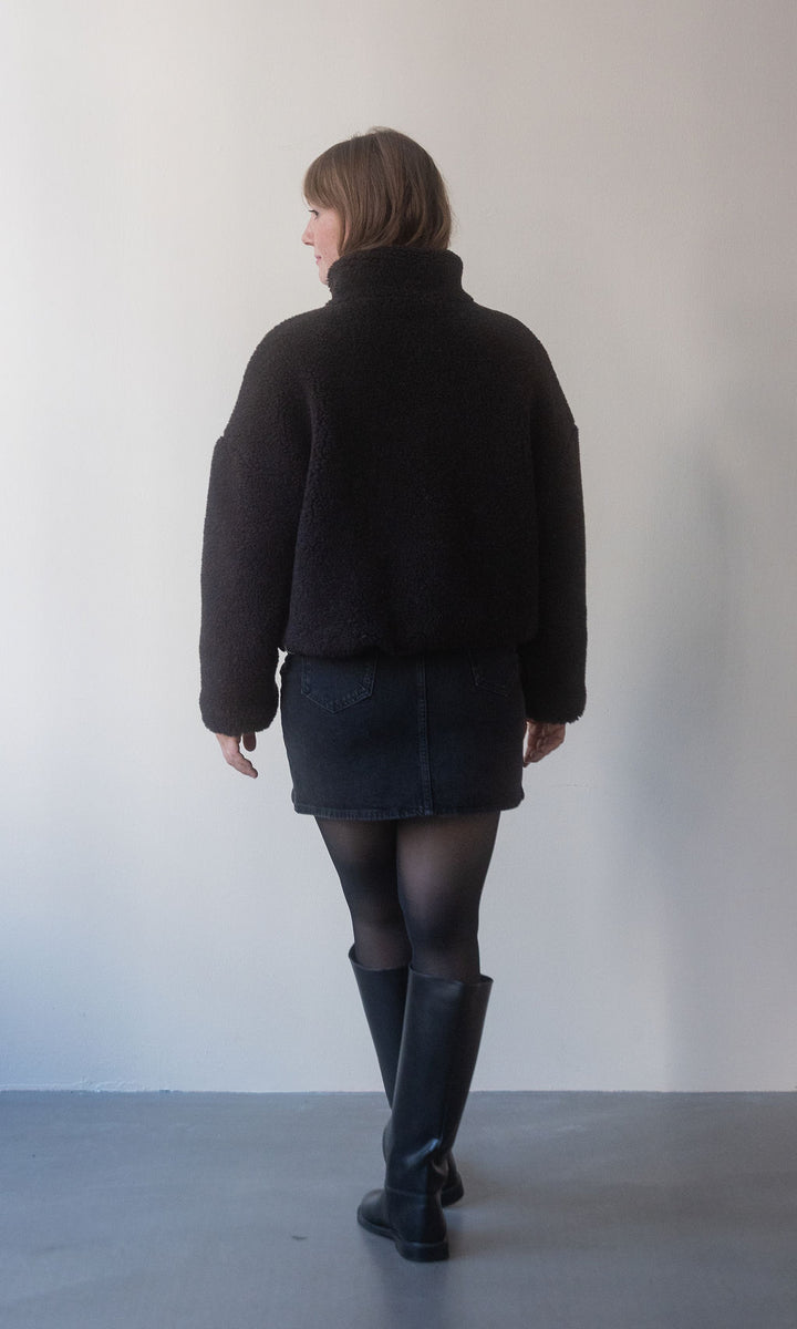 Schafwoll Jacke mit Reißverschluss / Dunkelbraun