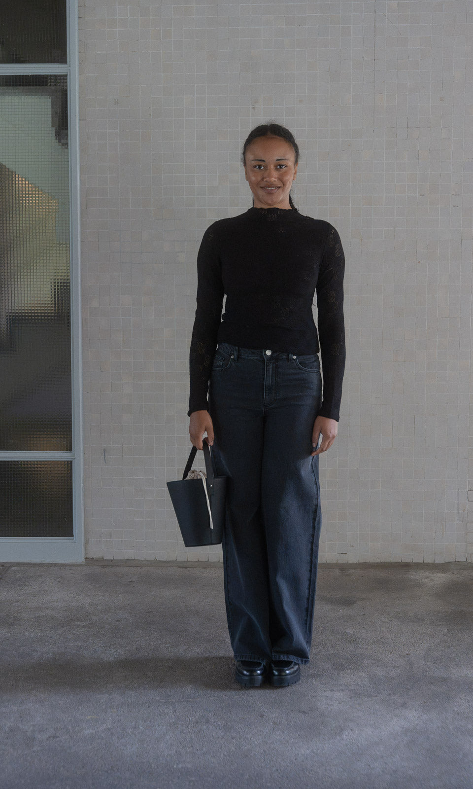 Crochet Langarmshirt / Schwarz
