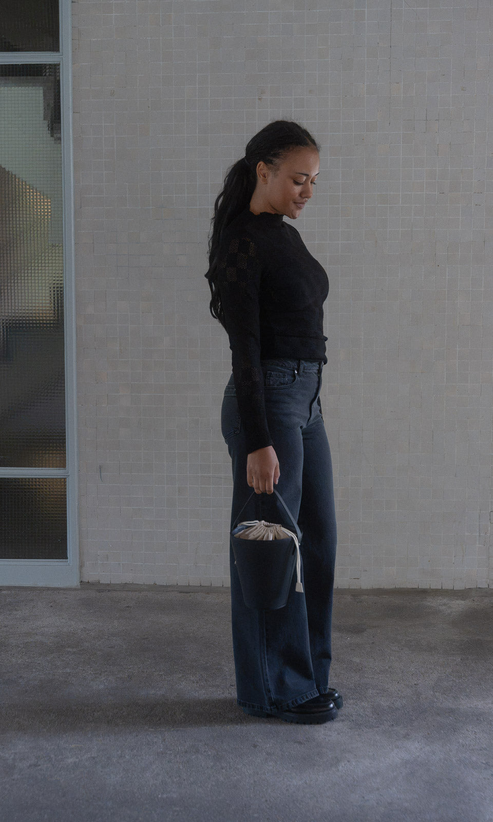 Crochet Langarmshirt / Schwarz