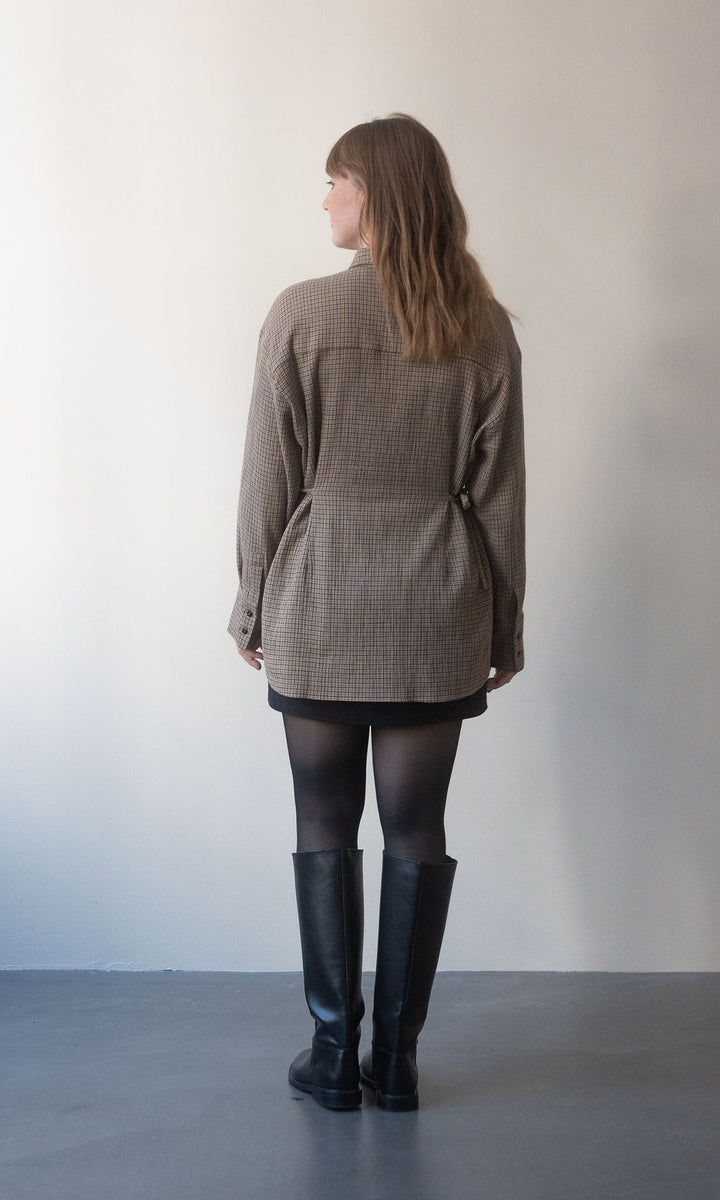 Bluse Liv mit Schleifen / beige-kariert