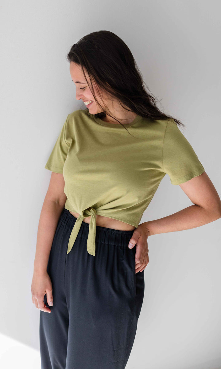T-Shirt mit Knoten aus Bambus-Baumwollstoff - abricot coco