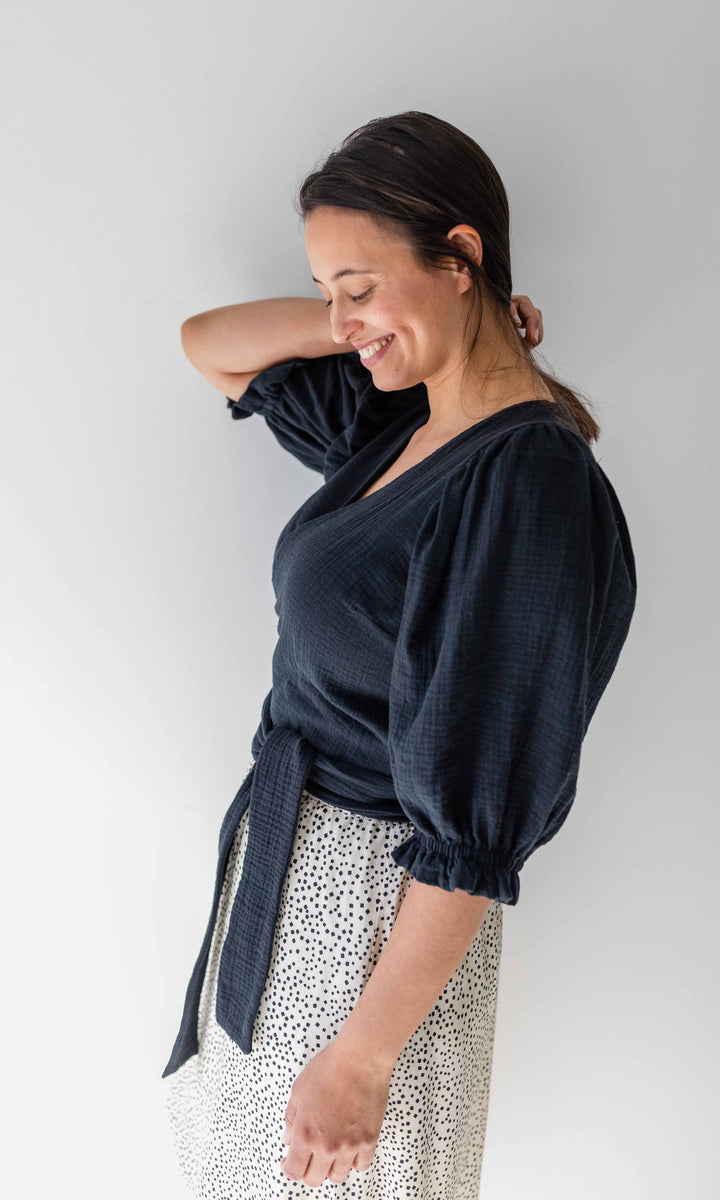 Musselin Wickelbluse - abricot coco