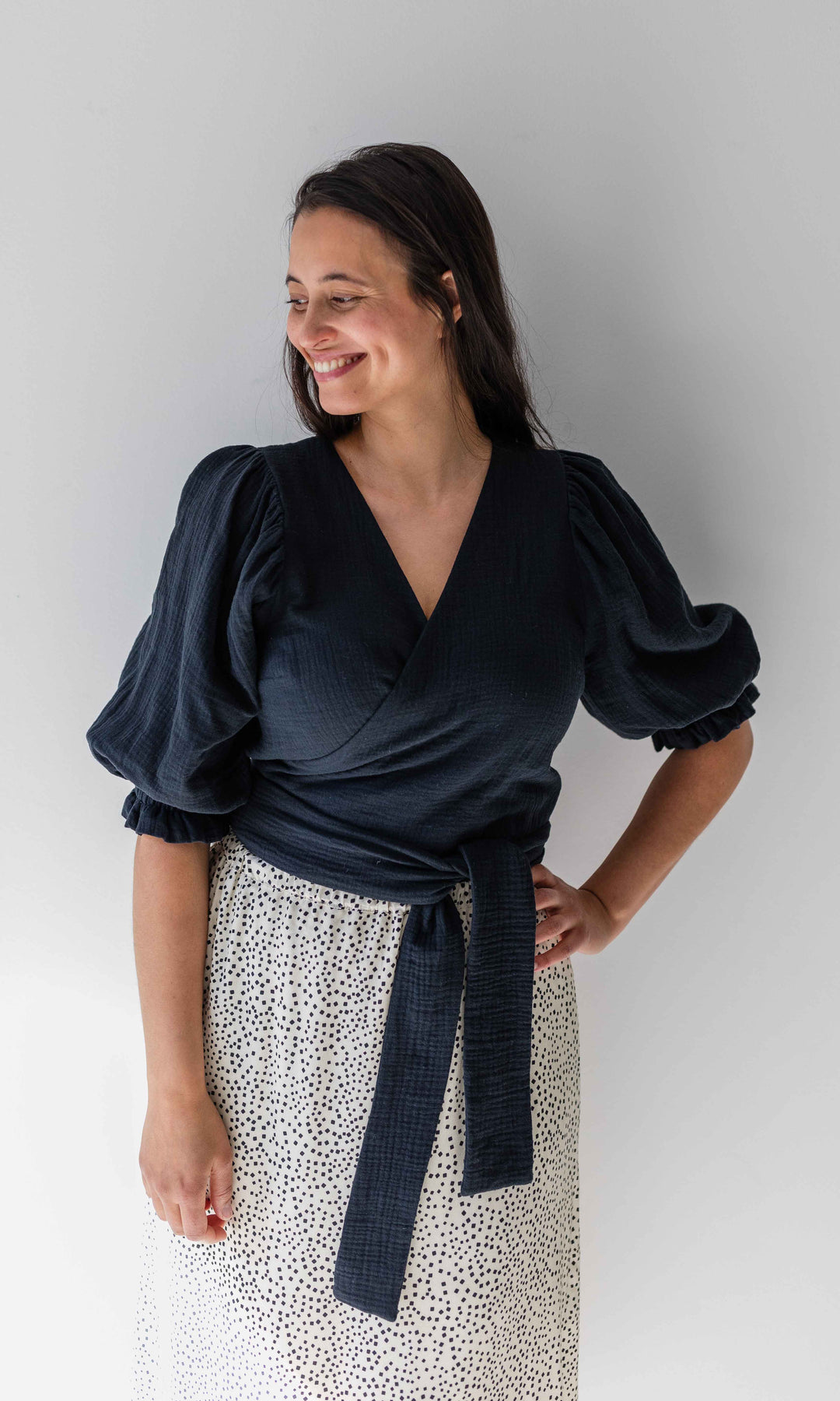 Musselin Wickelbluse - abricot coco