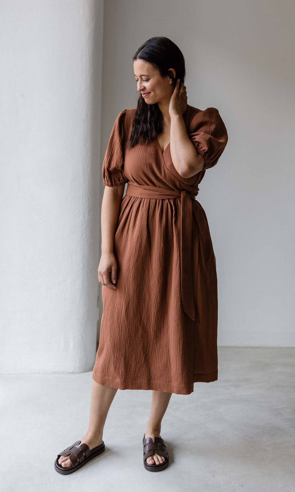 Musselin Wickelkleid Lovis - abricot coco