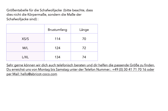 Grössentabelle
