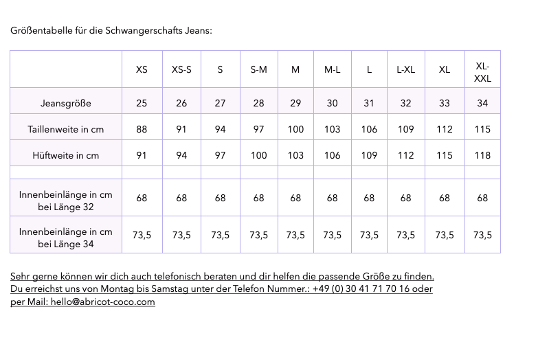 Schwarze Umstandsjeans im Mom Fit Look mit Bauchbund Größentabelle