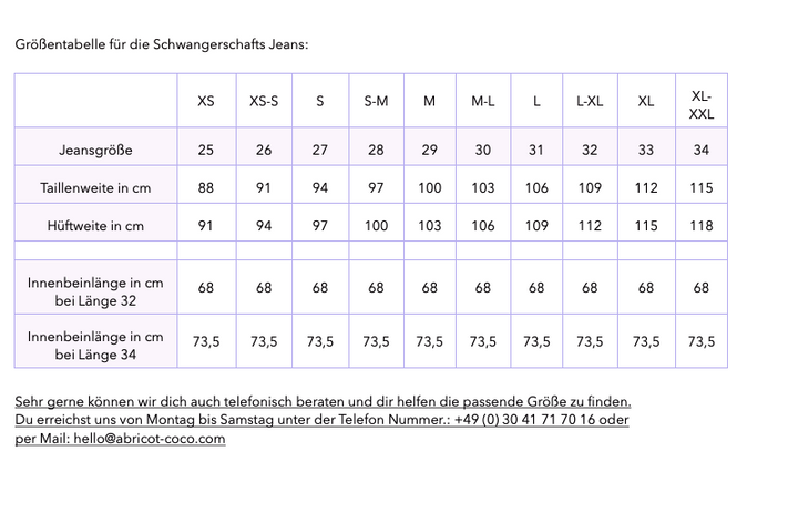 Schwarze Umstandsjeans im Mom Fit Look mit Bauchbund Größentabelle
