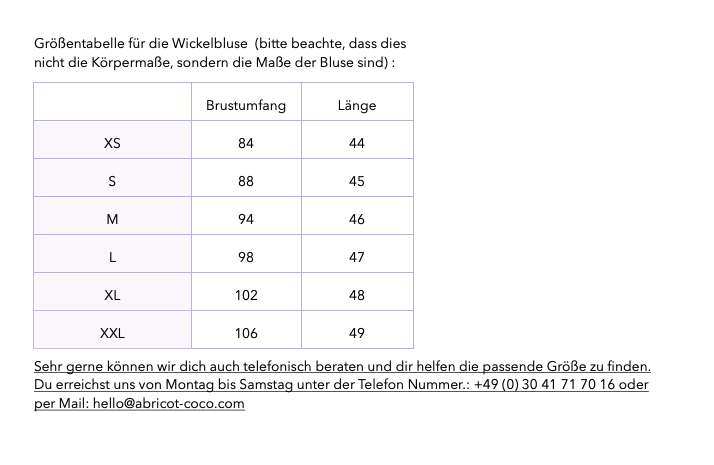 Grössentabelle