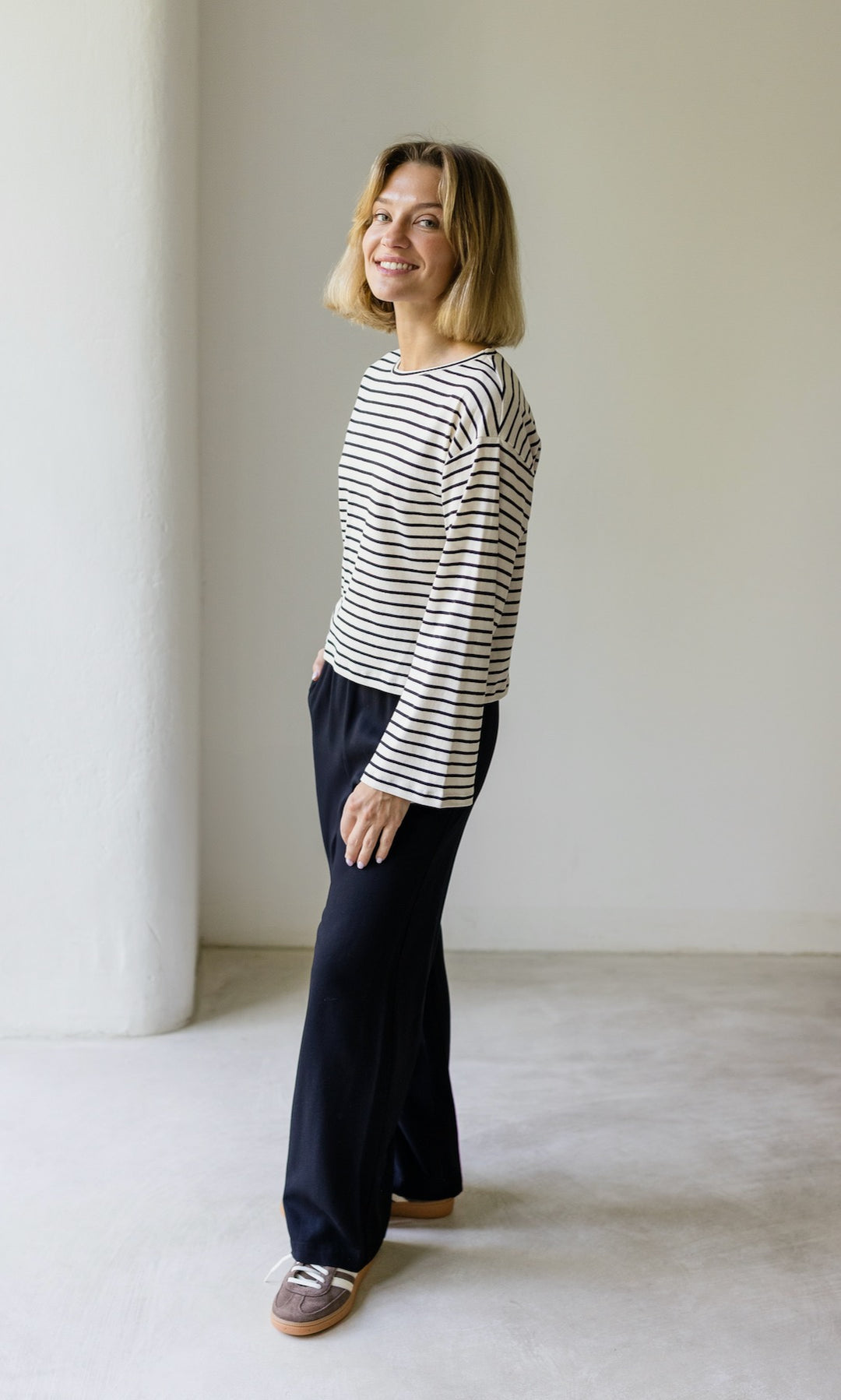 Gestreiftes Langarm Shirt - abricot coco