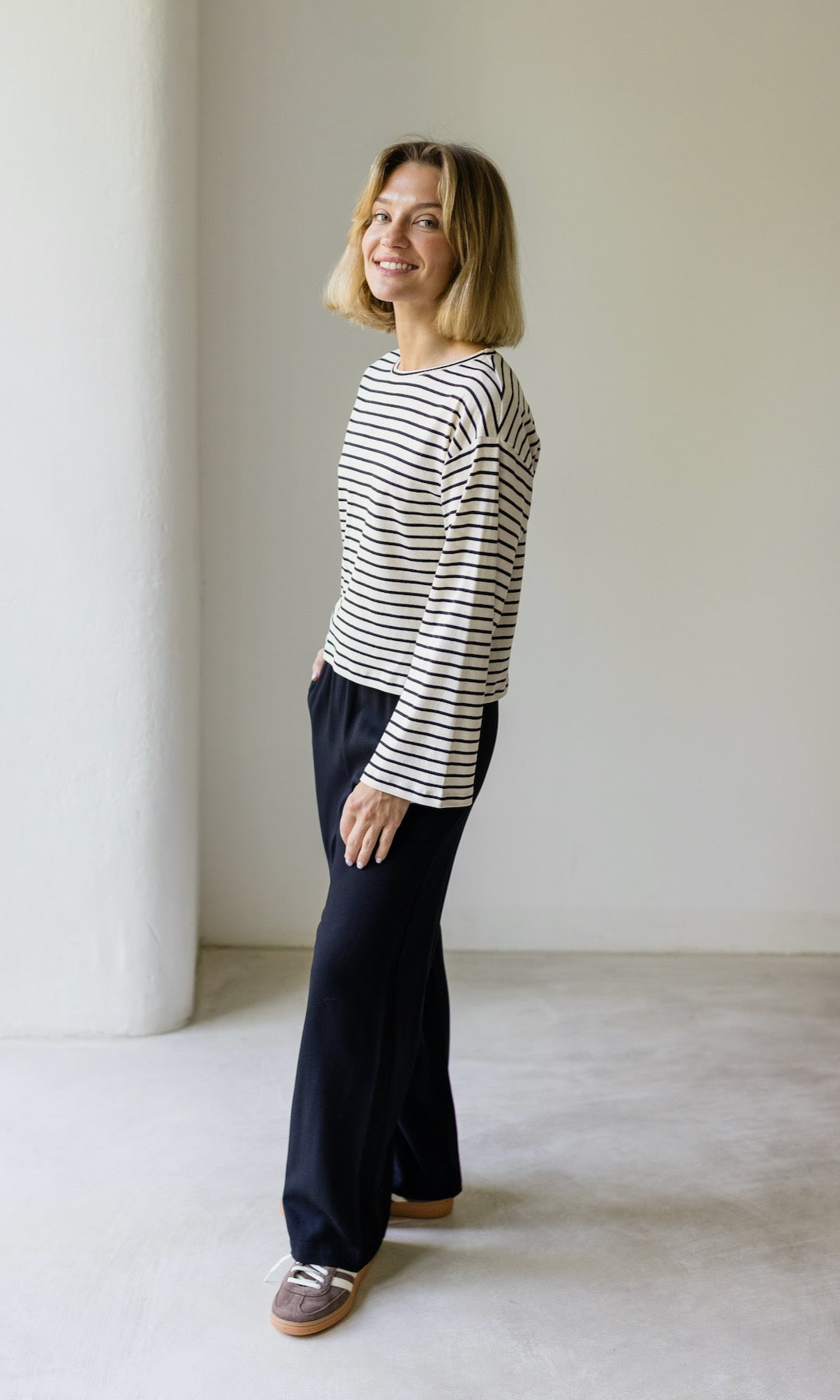 Gestreiftes Langarm Shirt - abricot coco