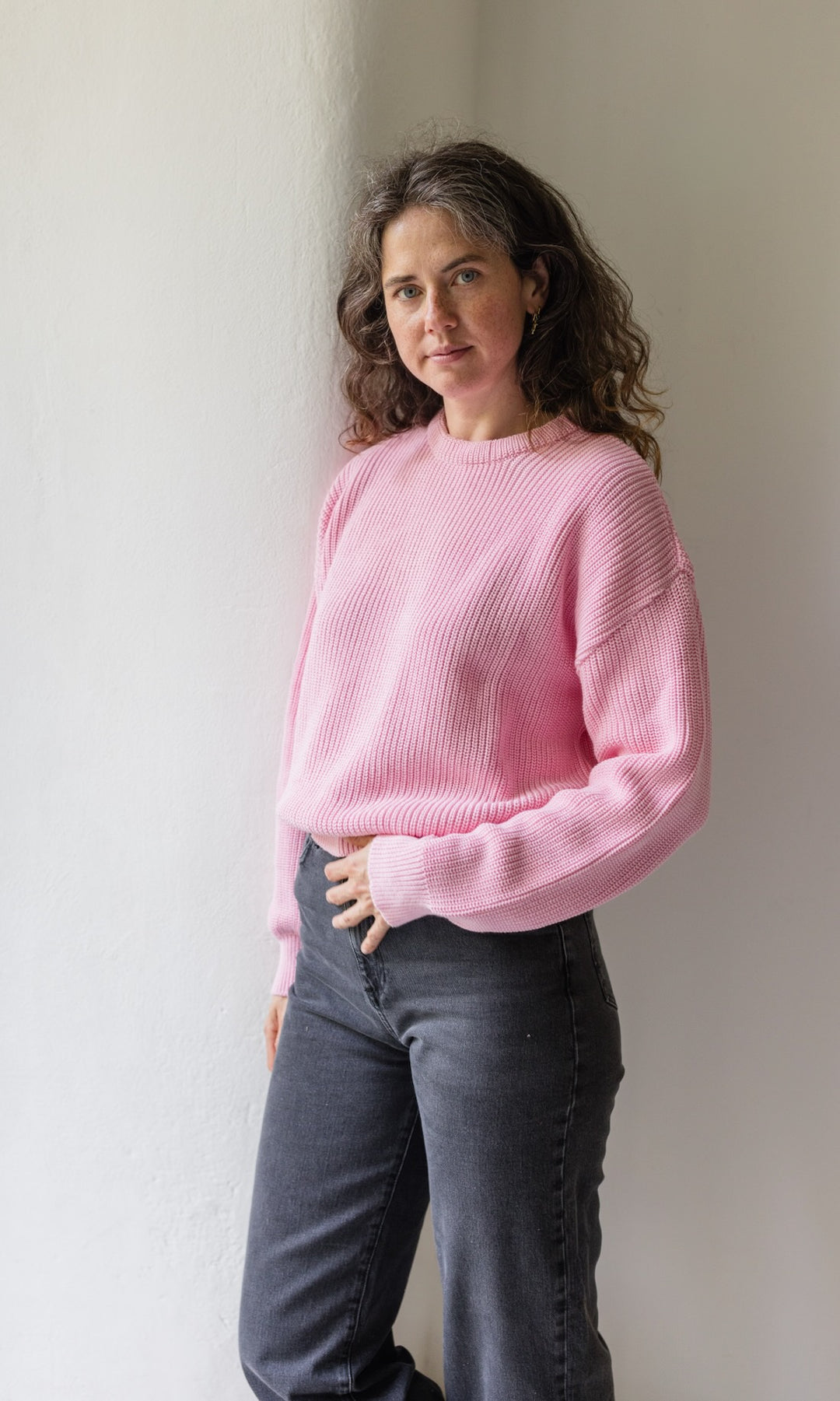 Strickpullover aus Baumwolle Rosé - abricot coco