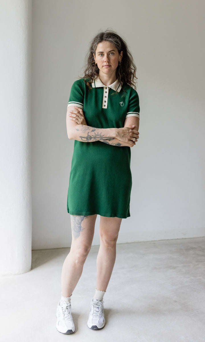 T-Shirt Kleid Toni aus Strick mit Polo Kragen - abricot coco