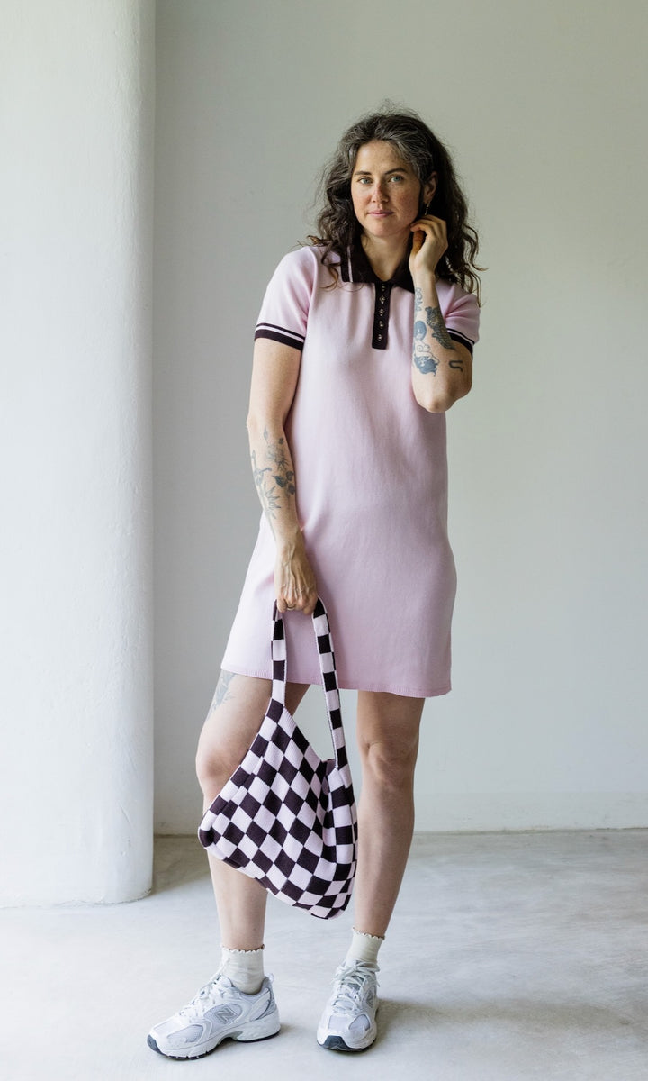 T-Shirt Kleid Toni aus Strick mit Polo Kragen - abricot coco