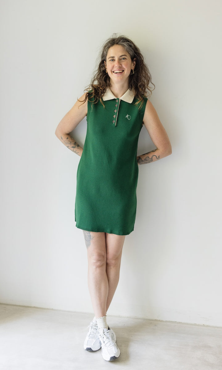 Ärmelloses Kleid Toni aus Strick mit Polo Kragen - abricot coco