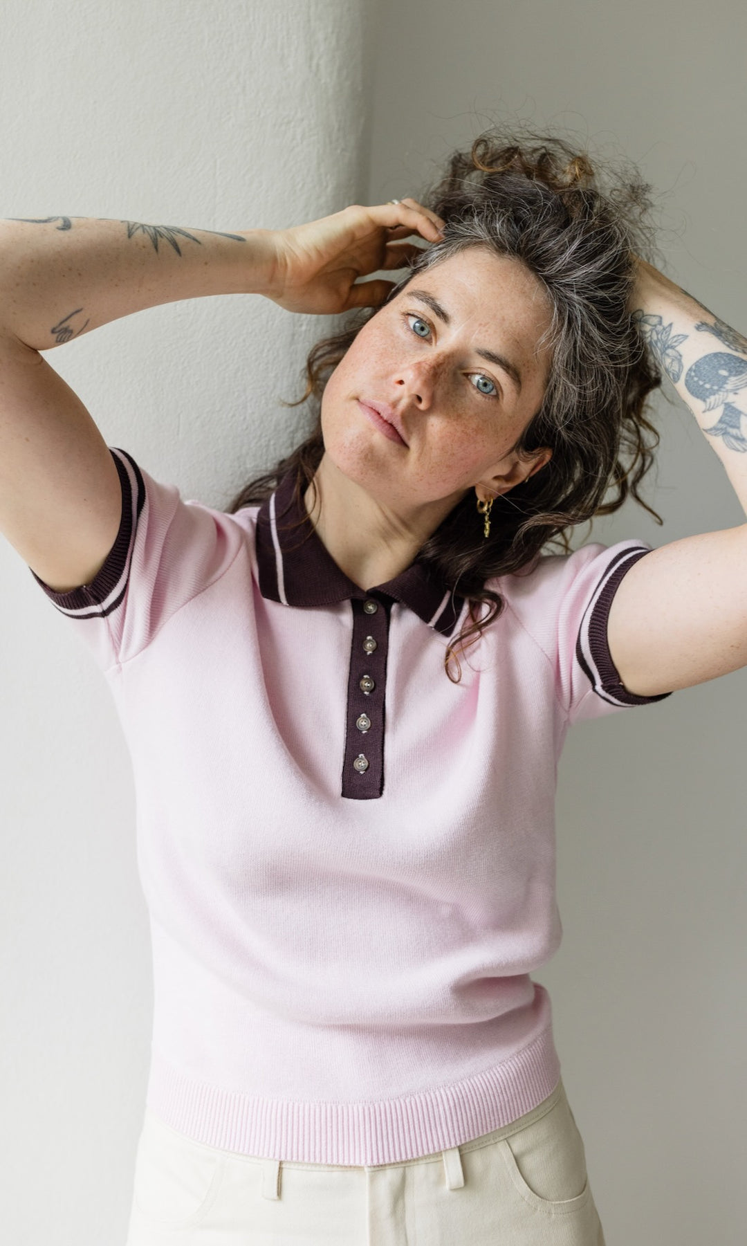 Polo T-Shirt Toni aus Strick Rosé - abricot coco