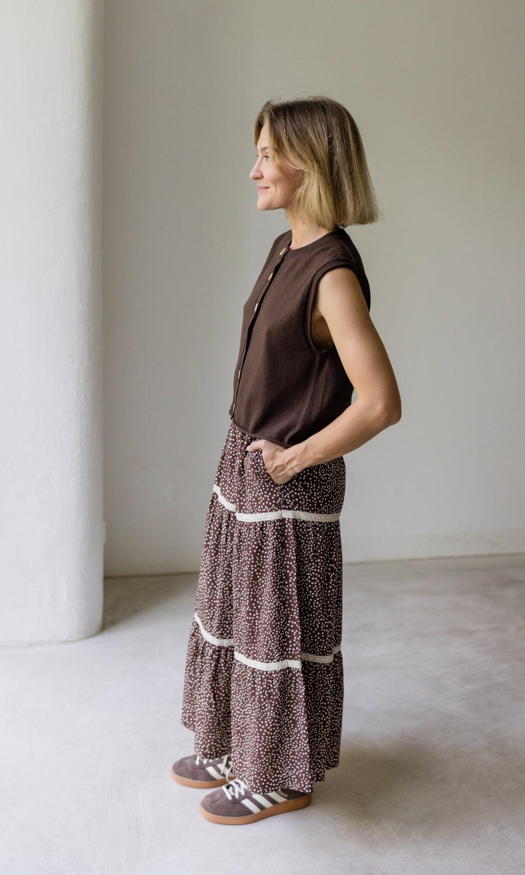 Strickweste mit Knöpfen - abricot coco