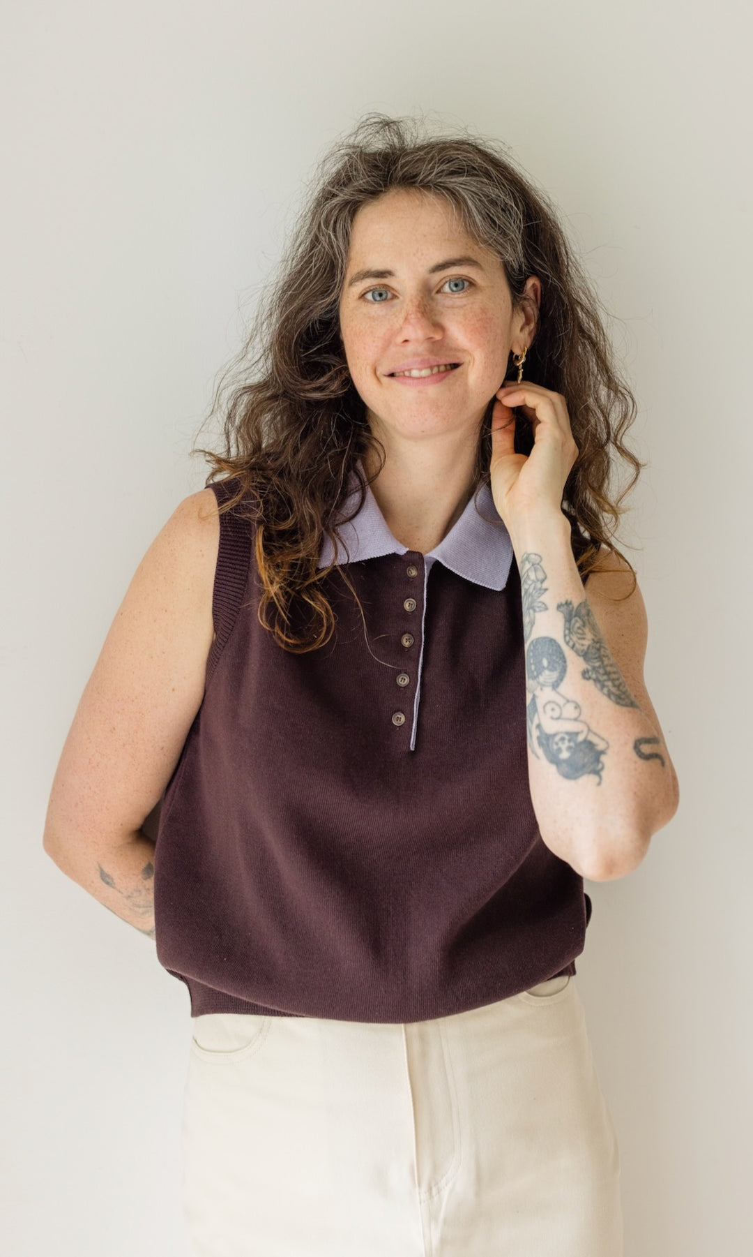 Polo Top Toni aus Strick Chocolat - abricot coco