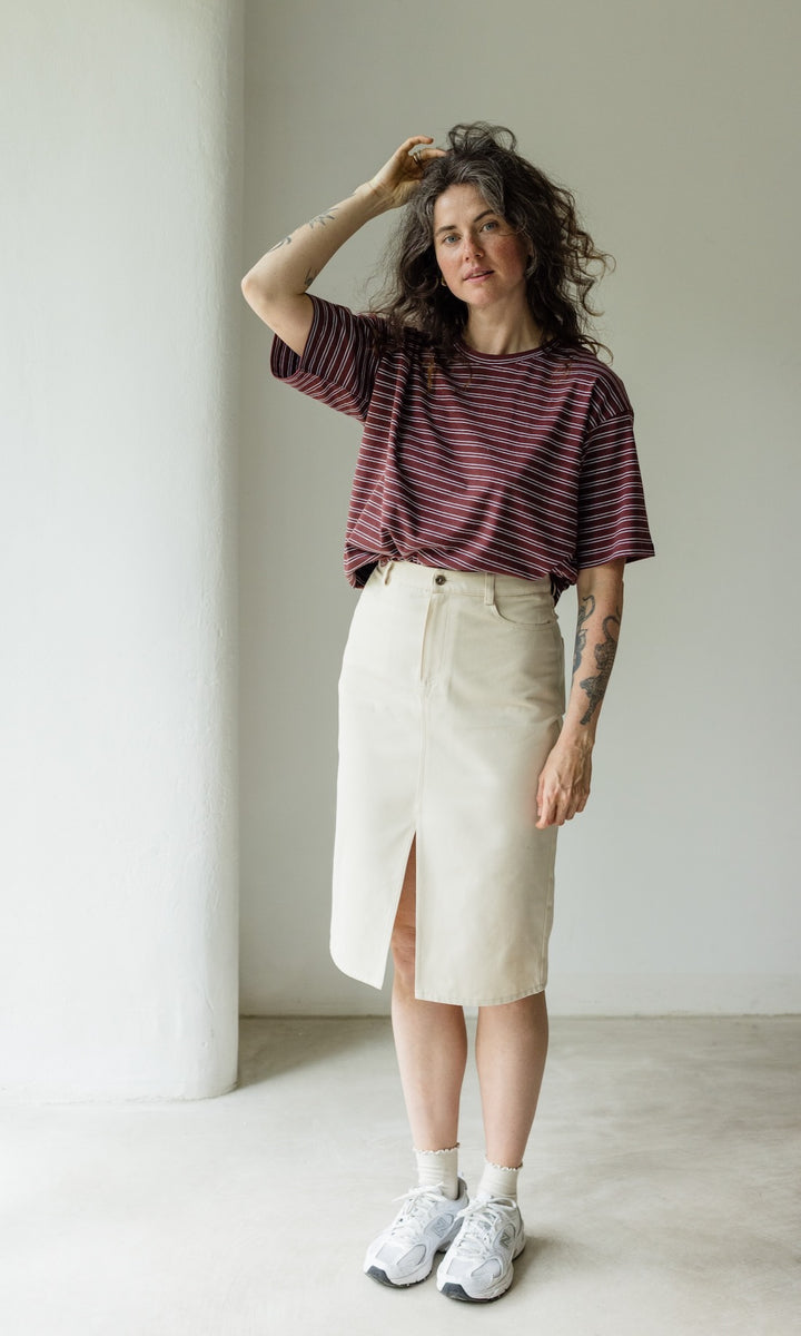 Oversized T-Shirt in Burgund-gestreift - abricot coco