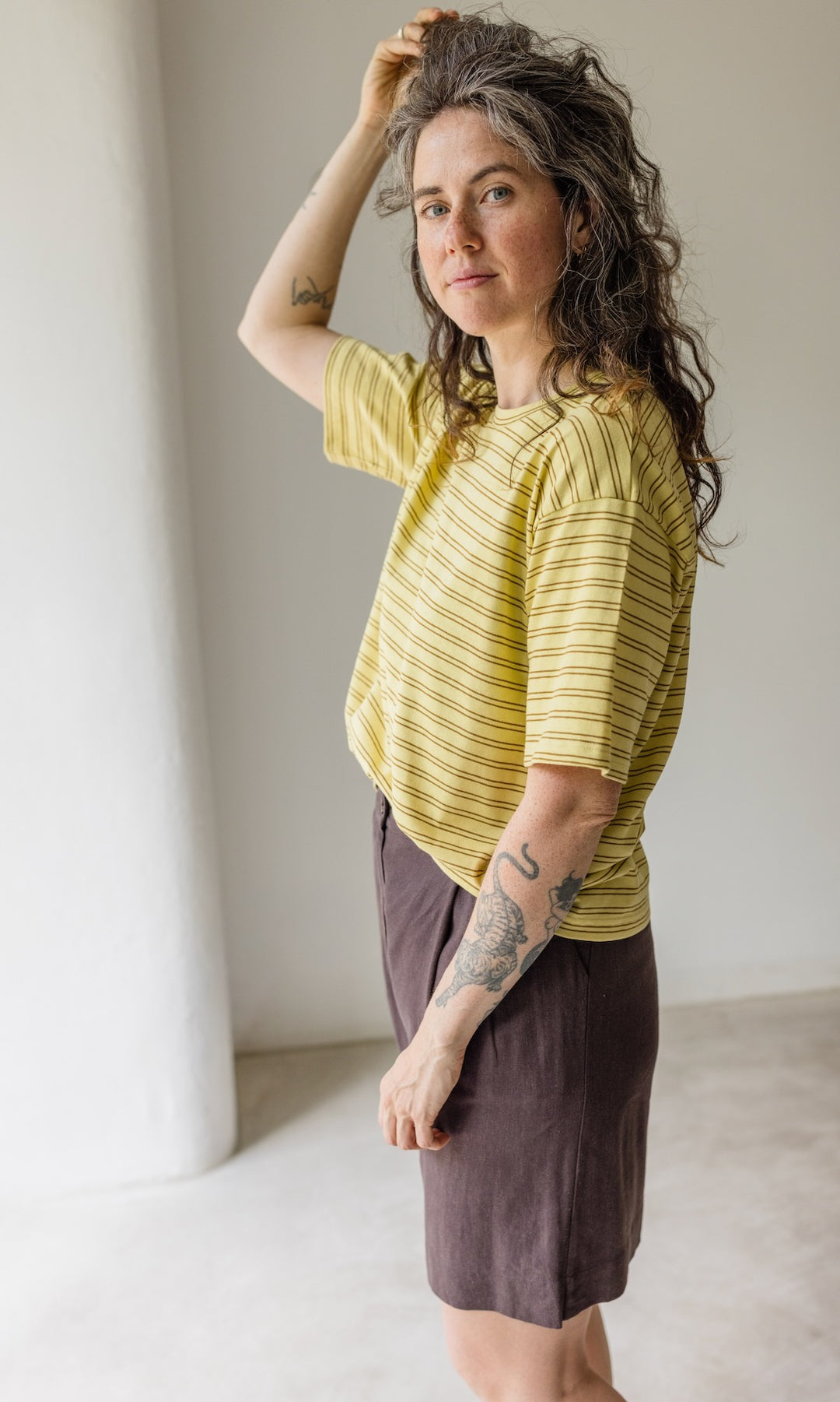 Oversized T-Shirt in Gelb-gestreift - abricot coco