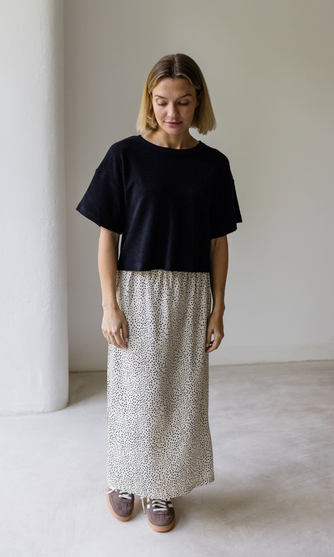 Frottee Cropped T-Shirt - abricot coco