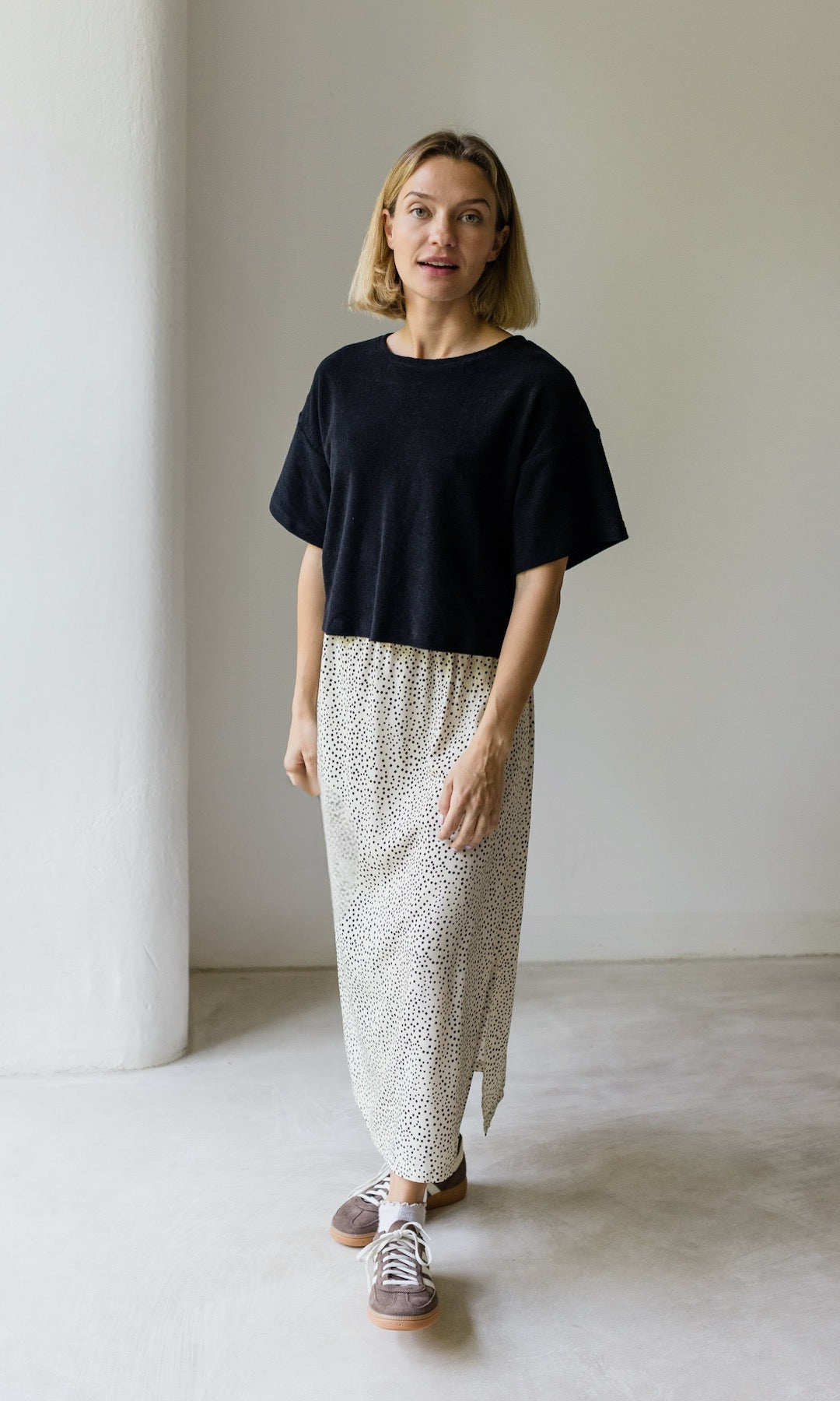 Frottee Cropped T-Shirt - abricot coco