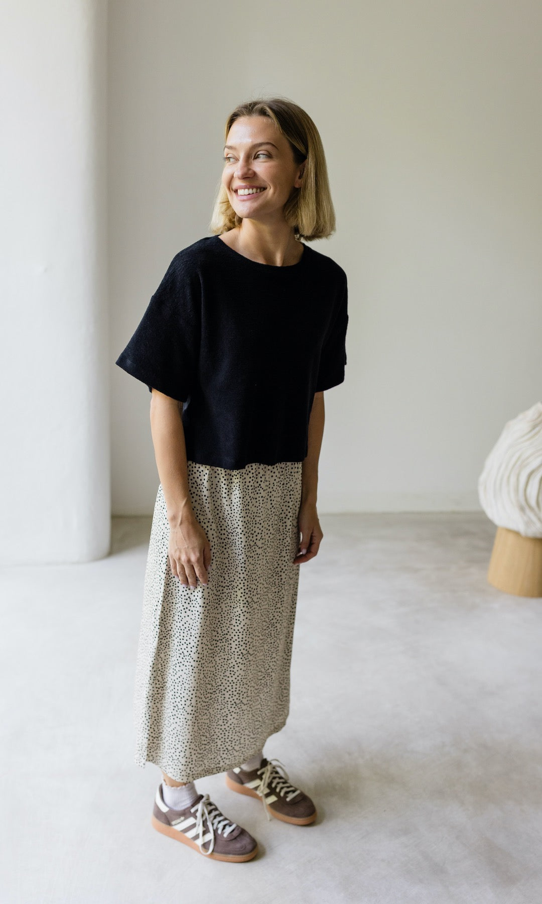 Frottee Cropped T-Shirt - abricot coco