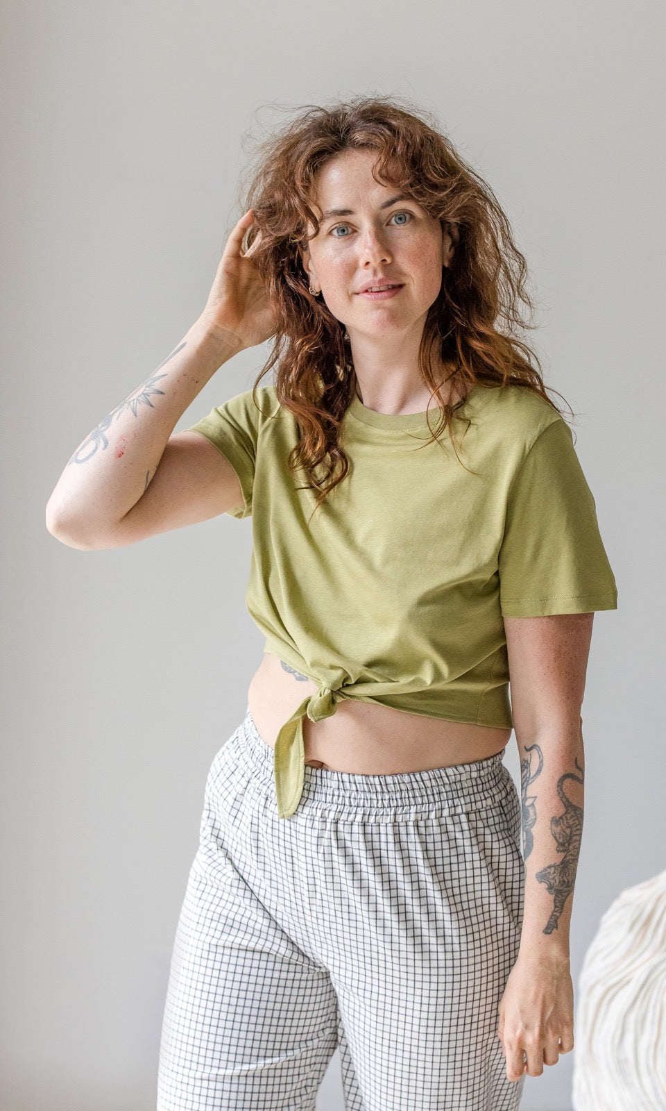 T-Shirt mit Knoten aus Bambus-Baumwollstoff - abricot coco