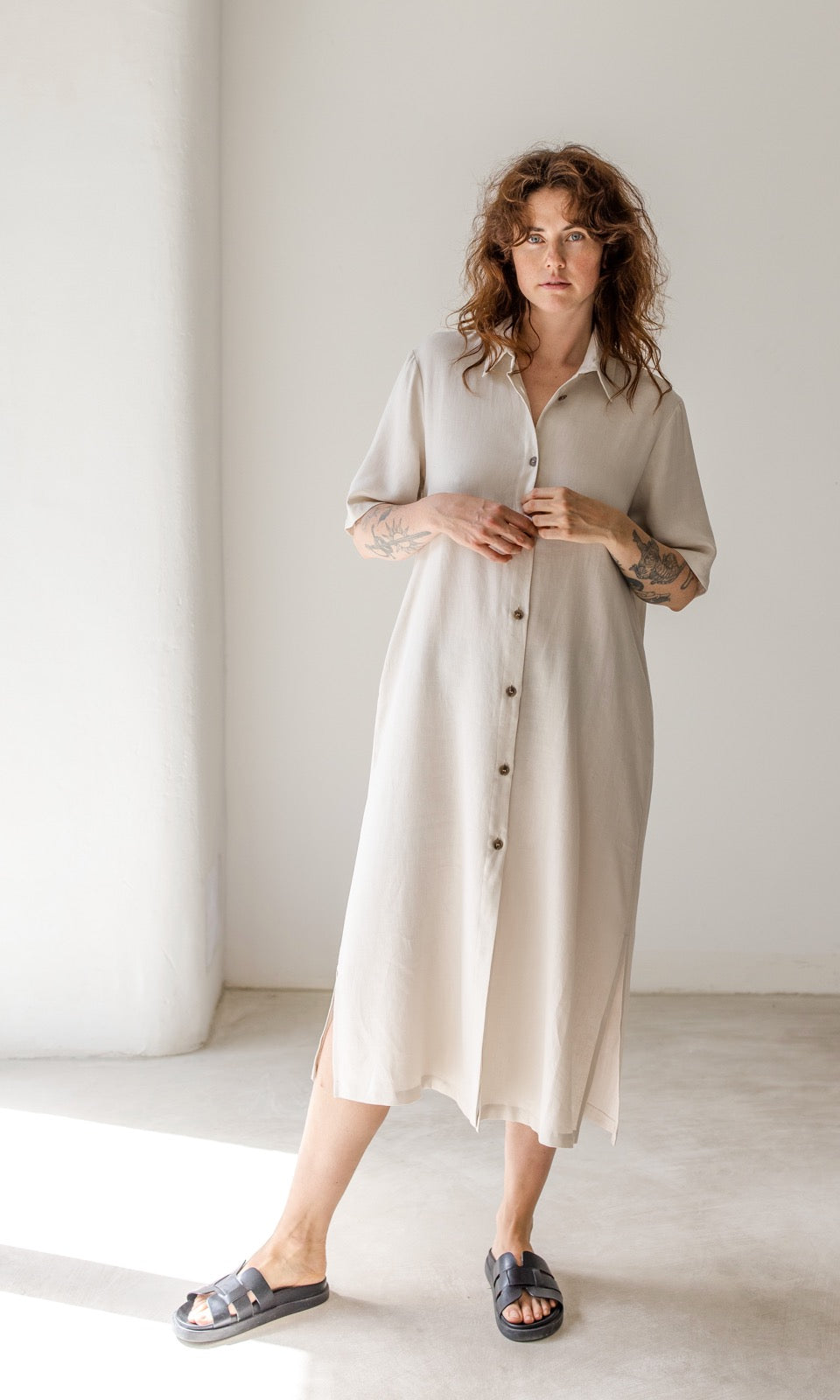 Hemdkleid aus Leinen - abricot coco